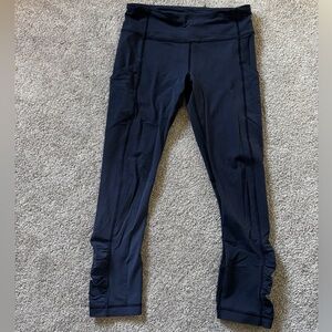 Navy Leggings w/ Ruching + Pockets + Back Zip